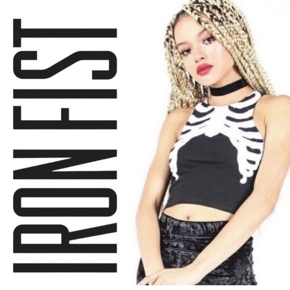 Iron Fist Black and White Graphic Crop Tank Top - Picture 1 of 4